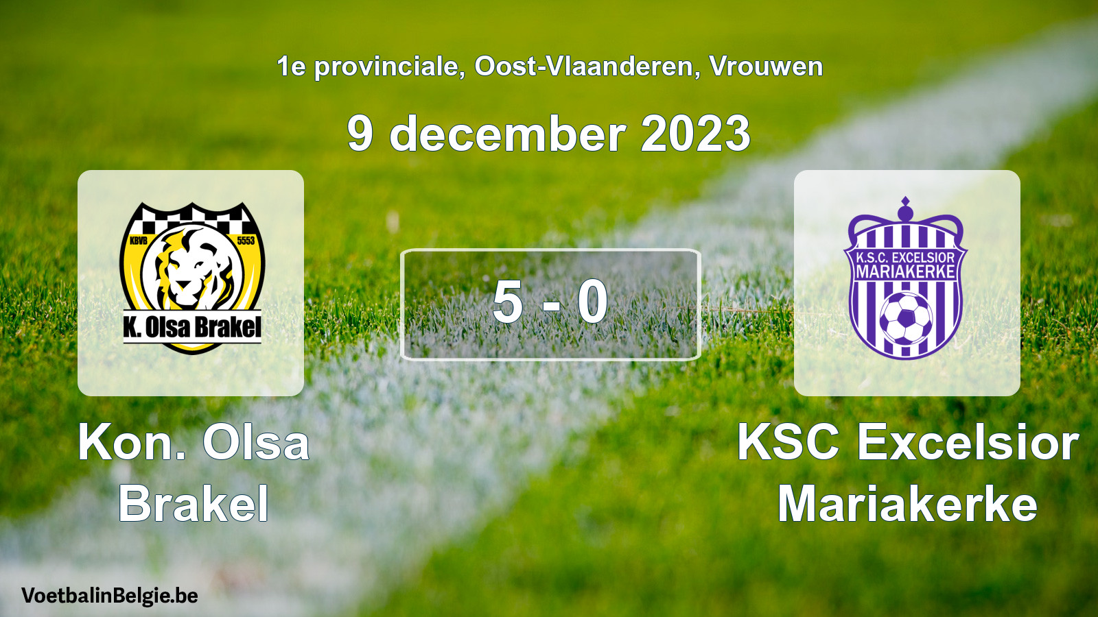 Gespeelde wedstrijd vrouwenvoetbal: Kon. Olsa Brakel - KSC Excelsior Mariakerke 5 - 0 (9 december 2023)