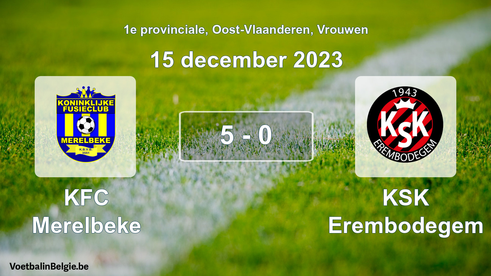 Gespeelde wedstrijd vrouwenvoetbal: KFC Merelbeke - KSK Erembodegem 5 - 0 (15 december 2023)