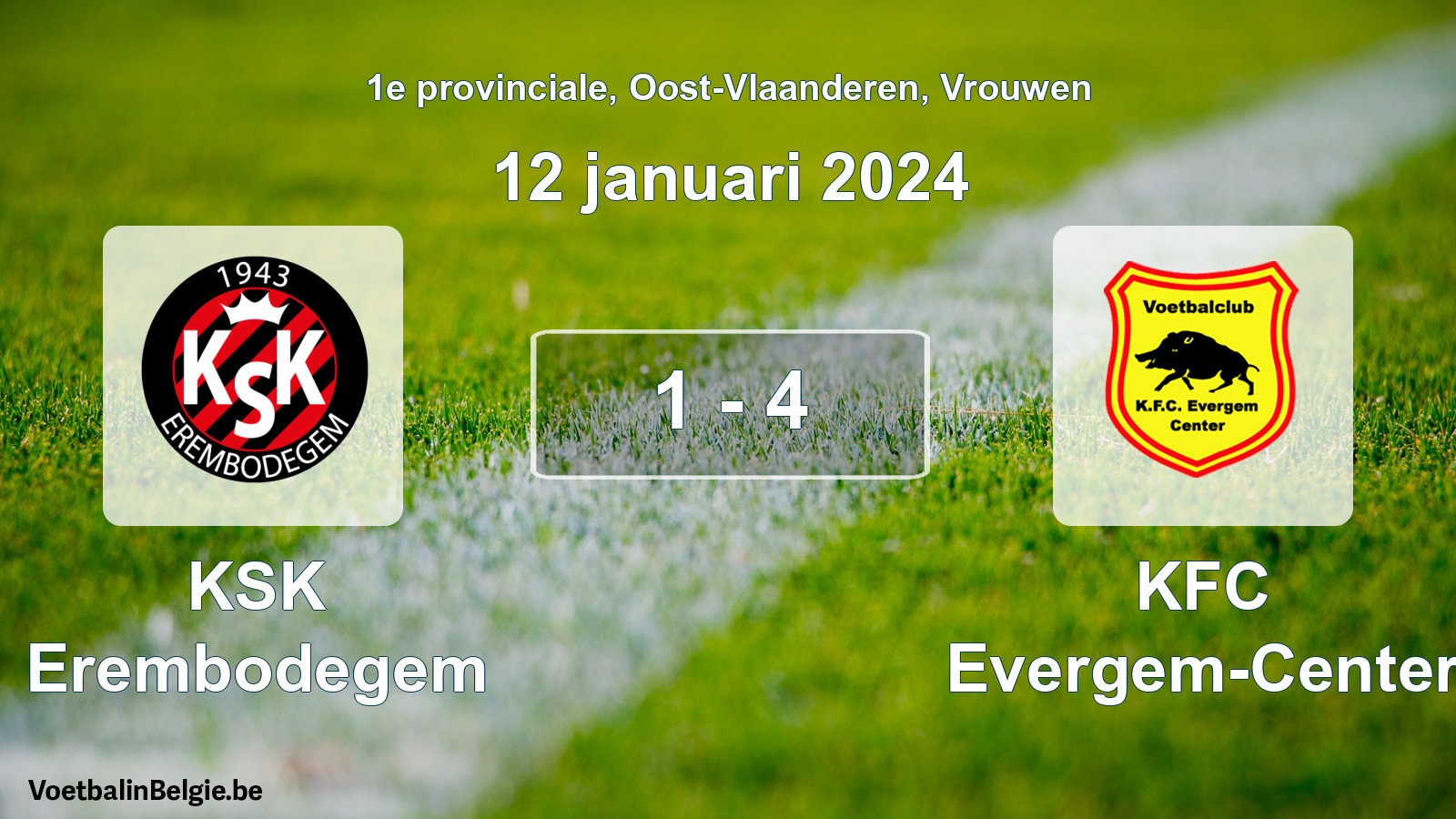 Gespeelde wedstrijd vrouwenvoetbal: KSK Erembodegem - KFC Evergem-Center 1 - 4 (12 januari 2024)