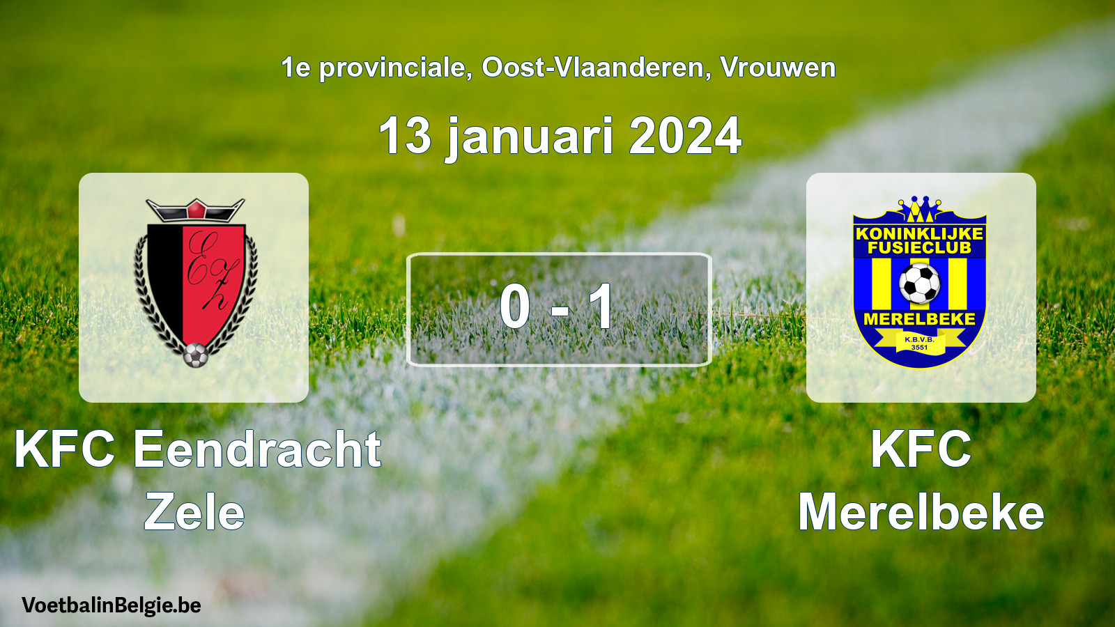 Gespeelde wedstrijd vrouwenvoetbal: KFC Eendracht Zele - KFC Merelbeke 0 - 1 (13 januari 2024)
