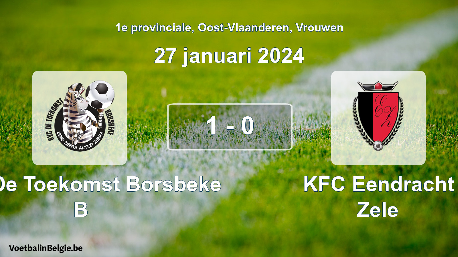 Gespeelde wedstrijd vrouwenvoetbal: KVC De Toekomst Borsbeke B - KFC Eendracht Zele 1 - 0 (27 januari 2024)