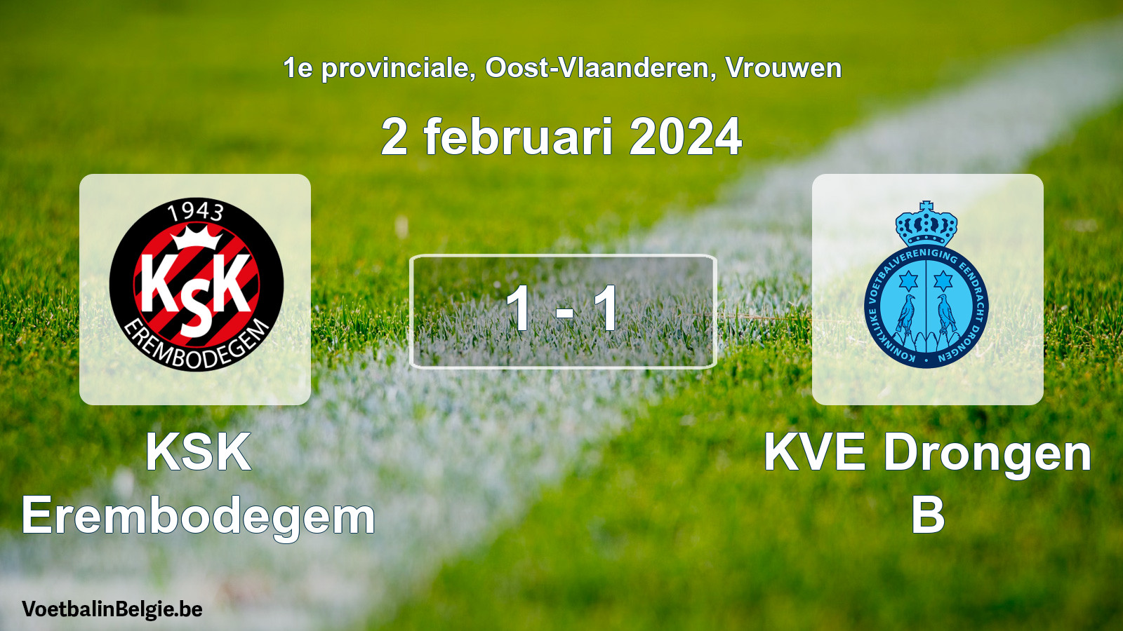 Gespeelde wedstrijd vrouwenvoetbal: KSK Erembodegem - KVE Drongen B 1 - 1 (2 februari 2024)