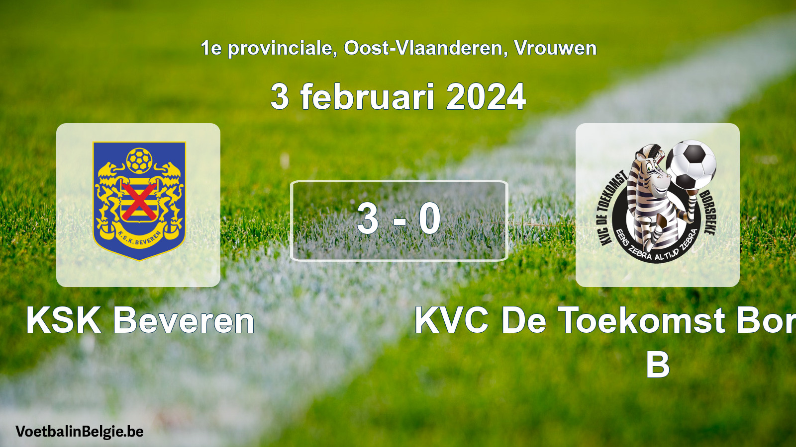 Gespeelde wedstrijd vrouwenvoetbal: KSK Beveren - KVC De Toekomst Borsbeke B 3 - 0 (3 februari 2024)