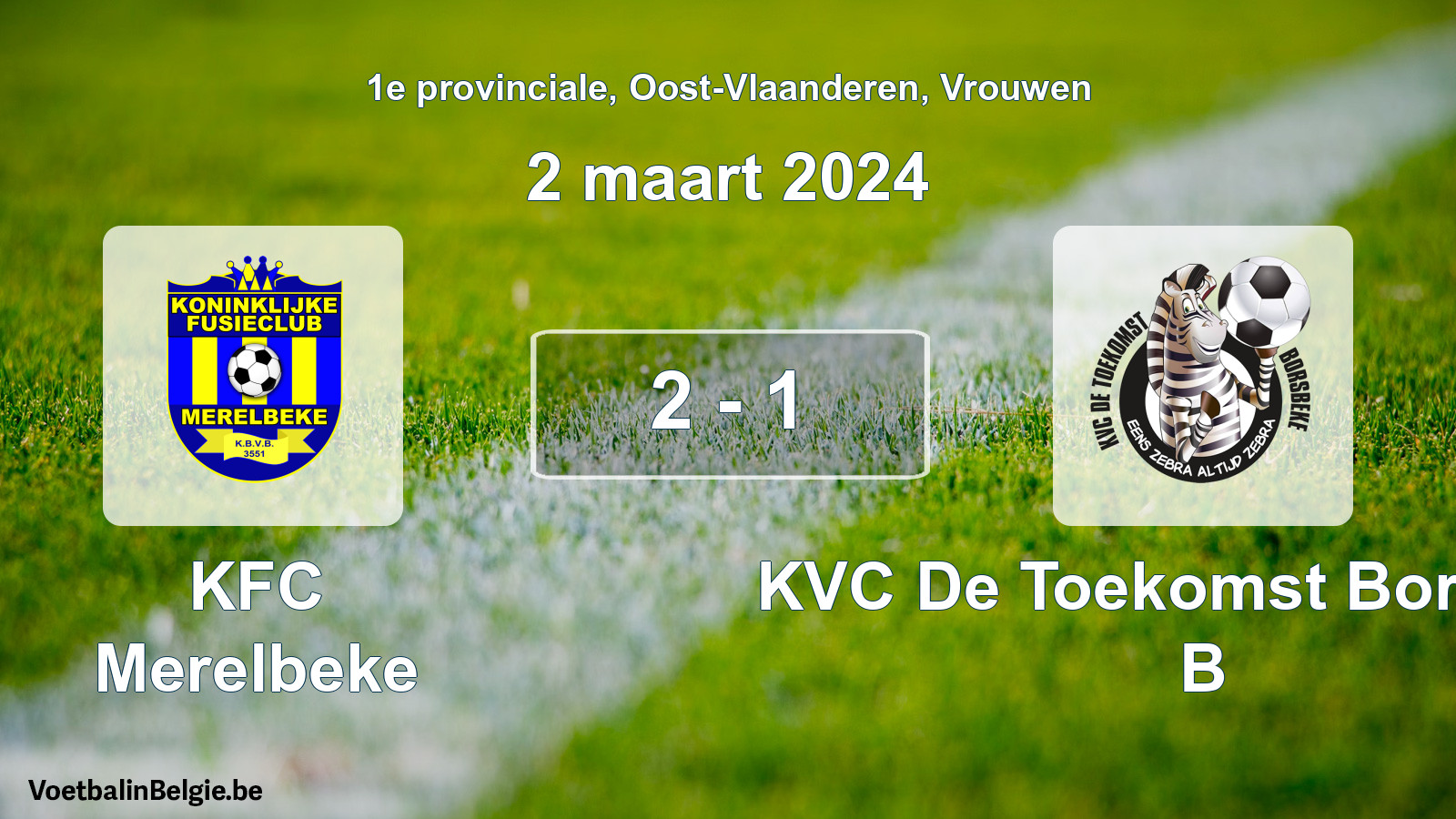 Gespeelde wedstrijd vrouwenvoetbal: KFC Merelbeke - KVC De Toekomst Borsbeke B 2 - 1 (2 maart 2024)