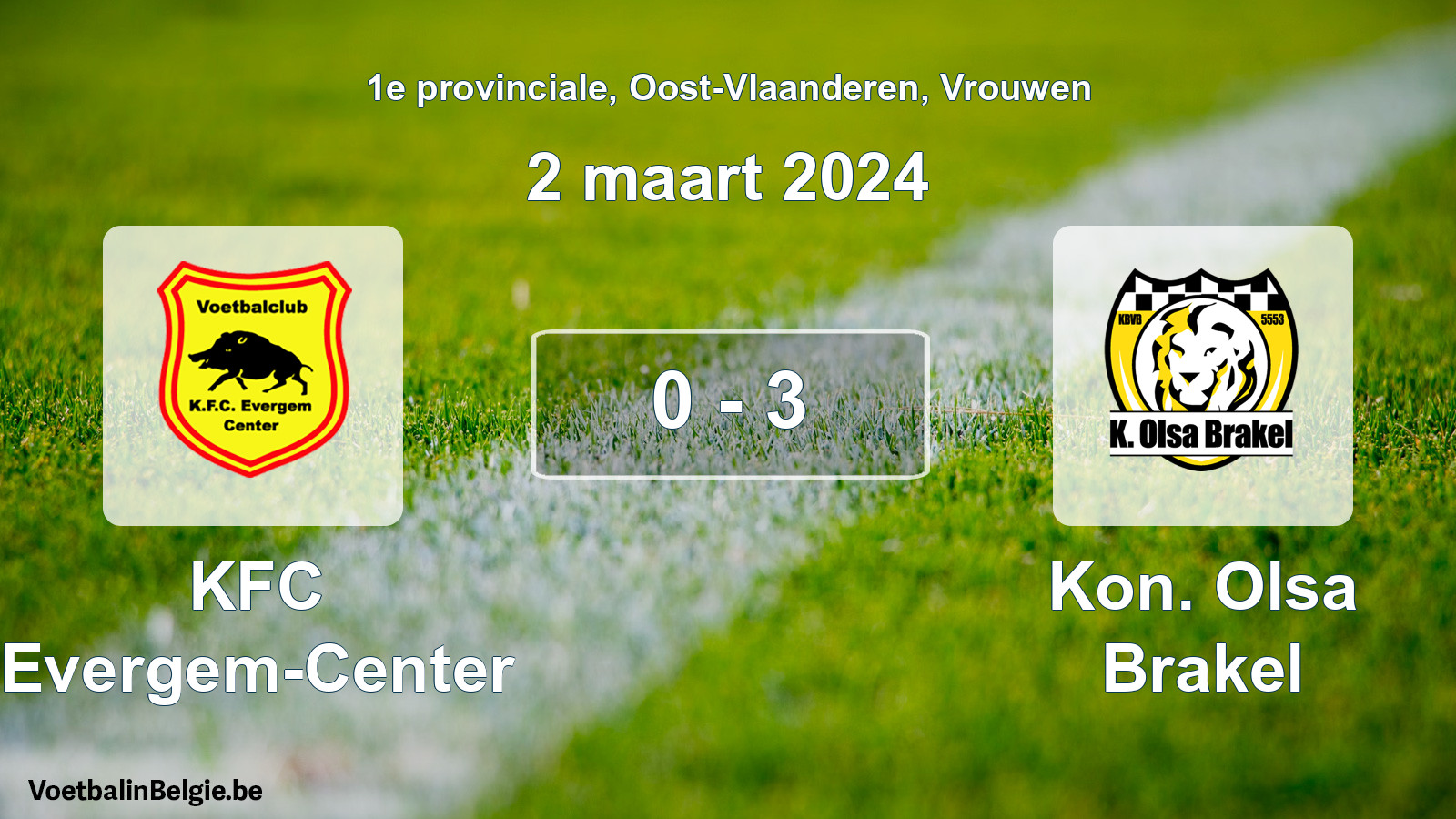 Gespeelde wedstrijd vrouwenvoetbal: KFC Evergem-Center - Kon. Olsa Brakel 0 - 3 (2 maart 2024)