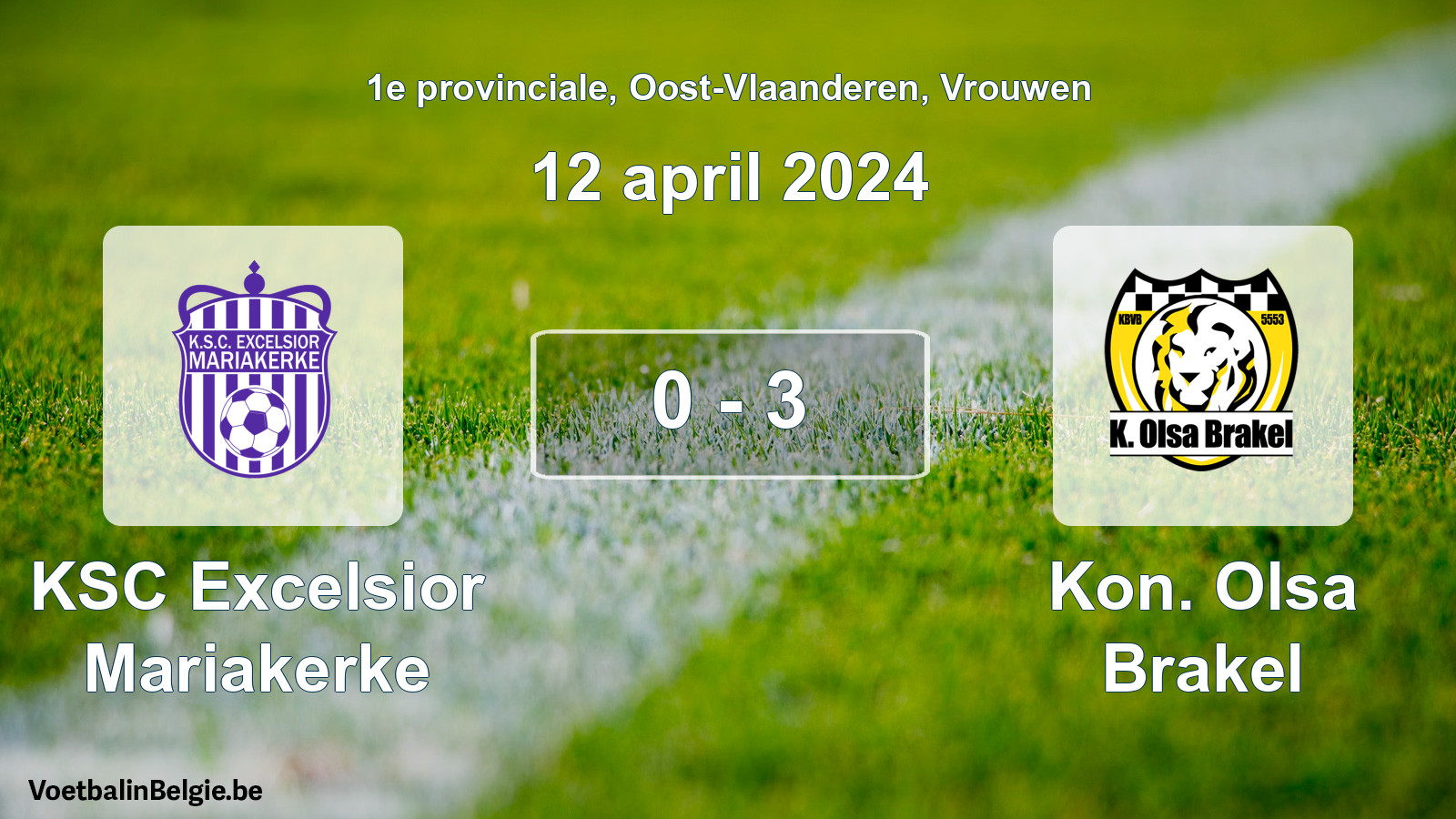 Gespeelde wedstrijd vrouwenvoetbal: KSC Excelsior Mariakerke - Kon. Olsa Brakel 0 - 3 (12 april 2024)