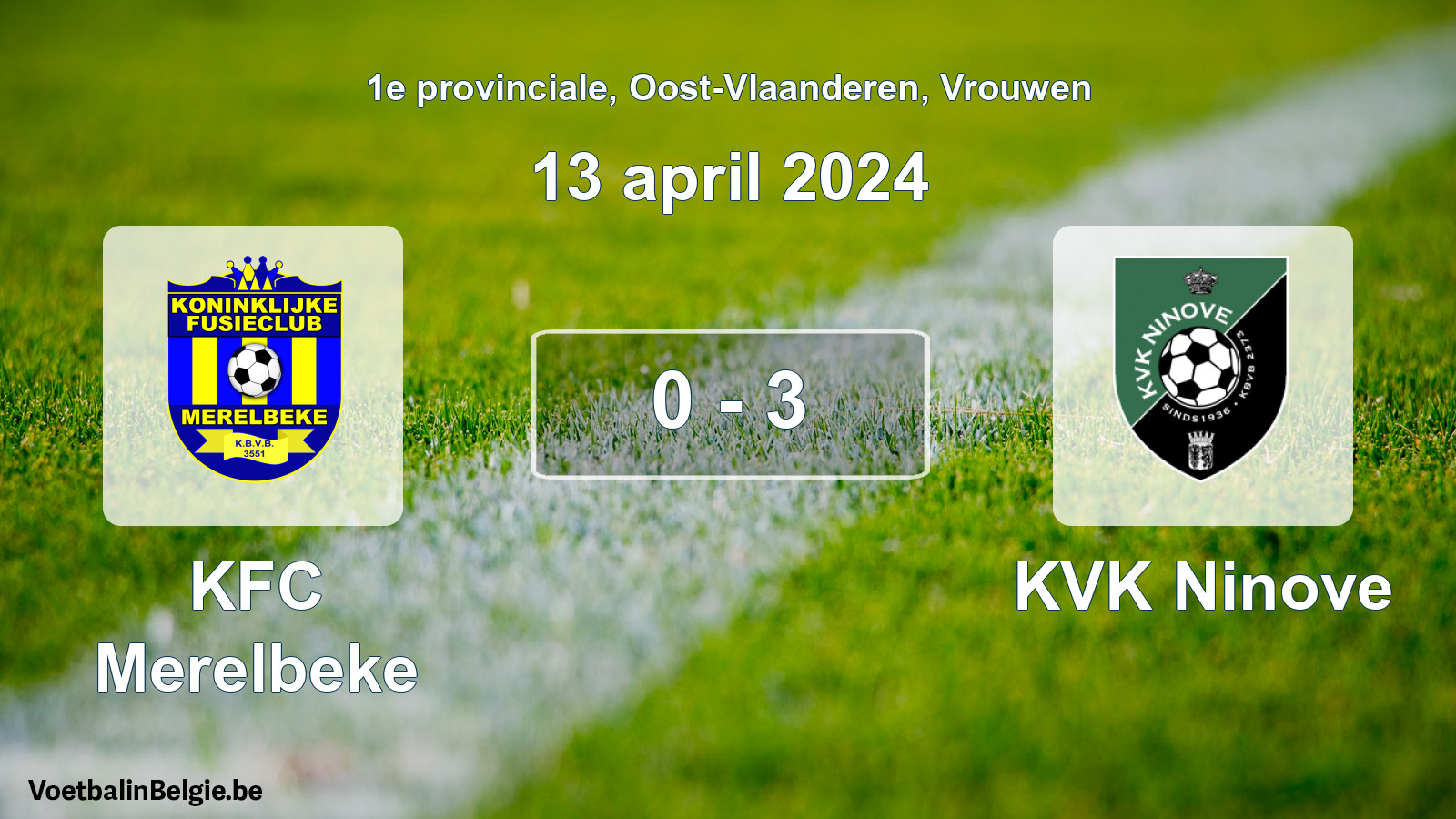 Gespeelde wedstrijd vrouwenvoetbal: KFC Merelbeke - KVK Ninove 0 - 3 (13 april 2024)