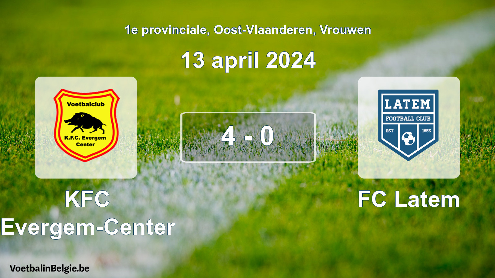 Gespeelde wedstrijd vrouwenvoetbal: KFC Evergem-Center - FC Latem 4 - 0 (13 april 2024)