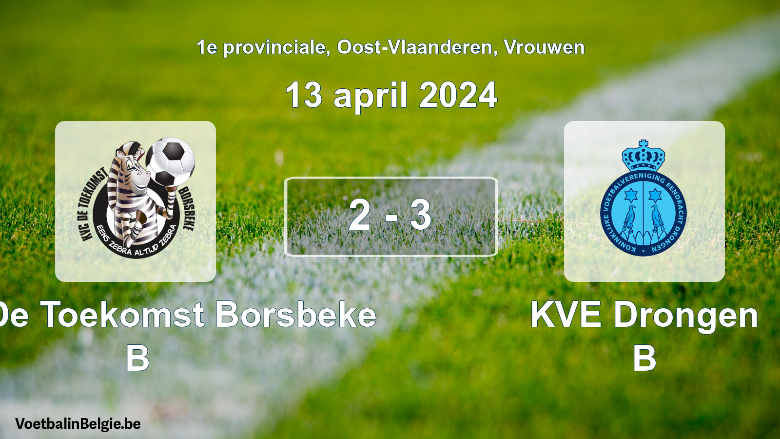 Gespeelde wedstrijd vrouwenvoetbal: KVC De Toekomst Borsbeke B - KVE Drongen B 2 - 3 (13 april 2024)