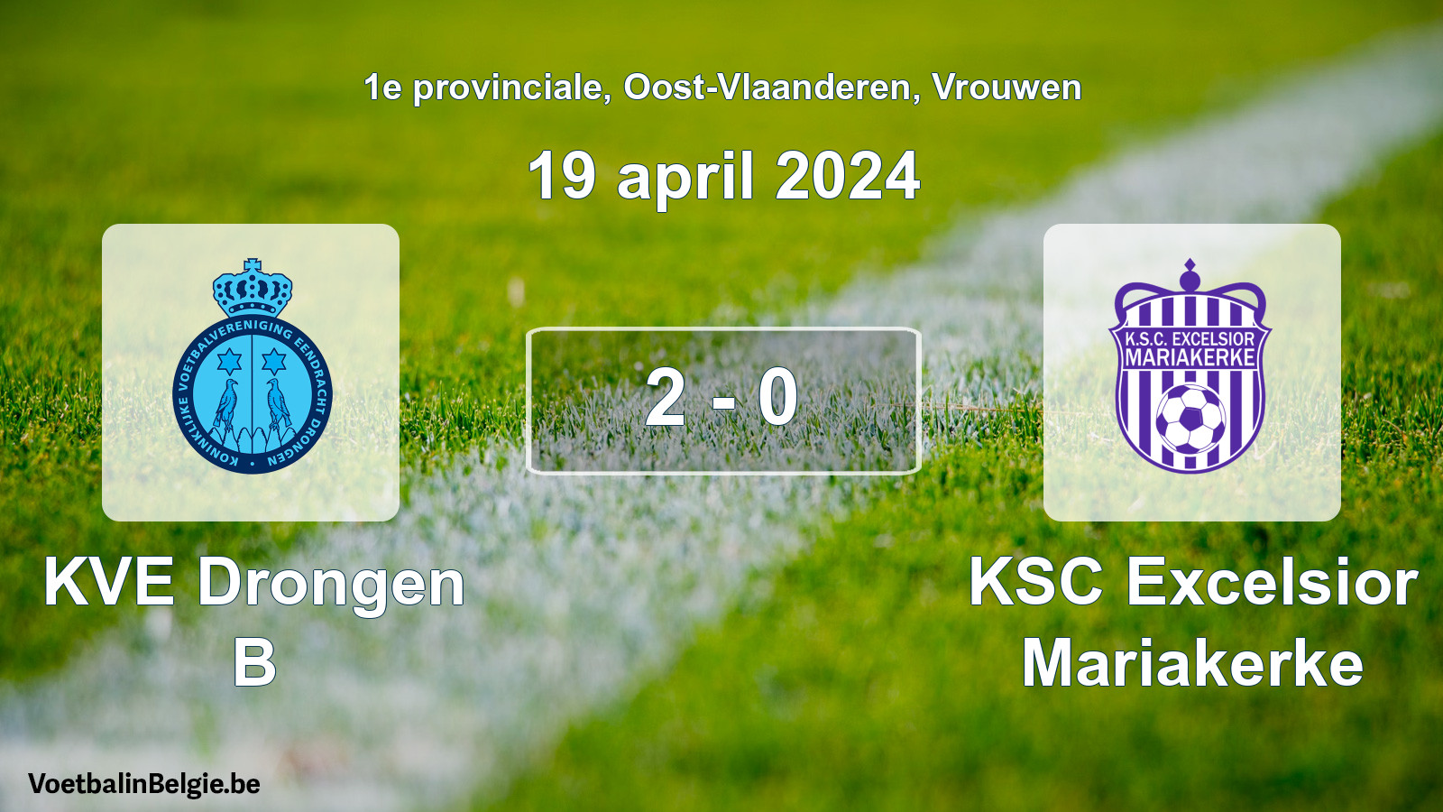 Gespeelde wedstrijd vrouwenvoetbal: KVE Drongen B - KSC Excelsior Mariakerke 2 - 0 (19 april 2024)