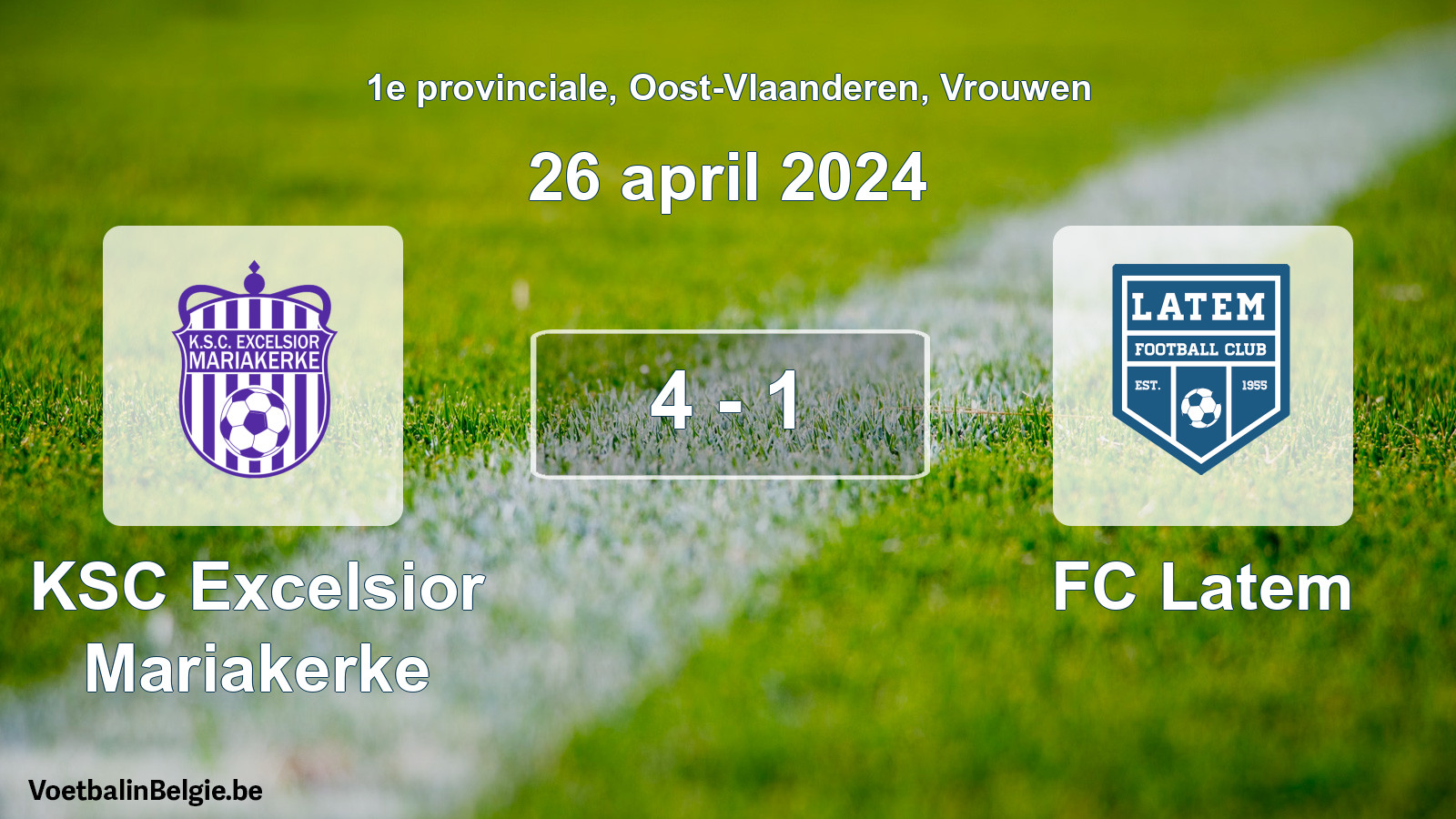 Gespeelde wedstrijd vrouwenvoetbal: KSC Excelsior Mariakerke - FC Latem 4 - 1 (26 april 2024)