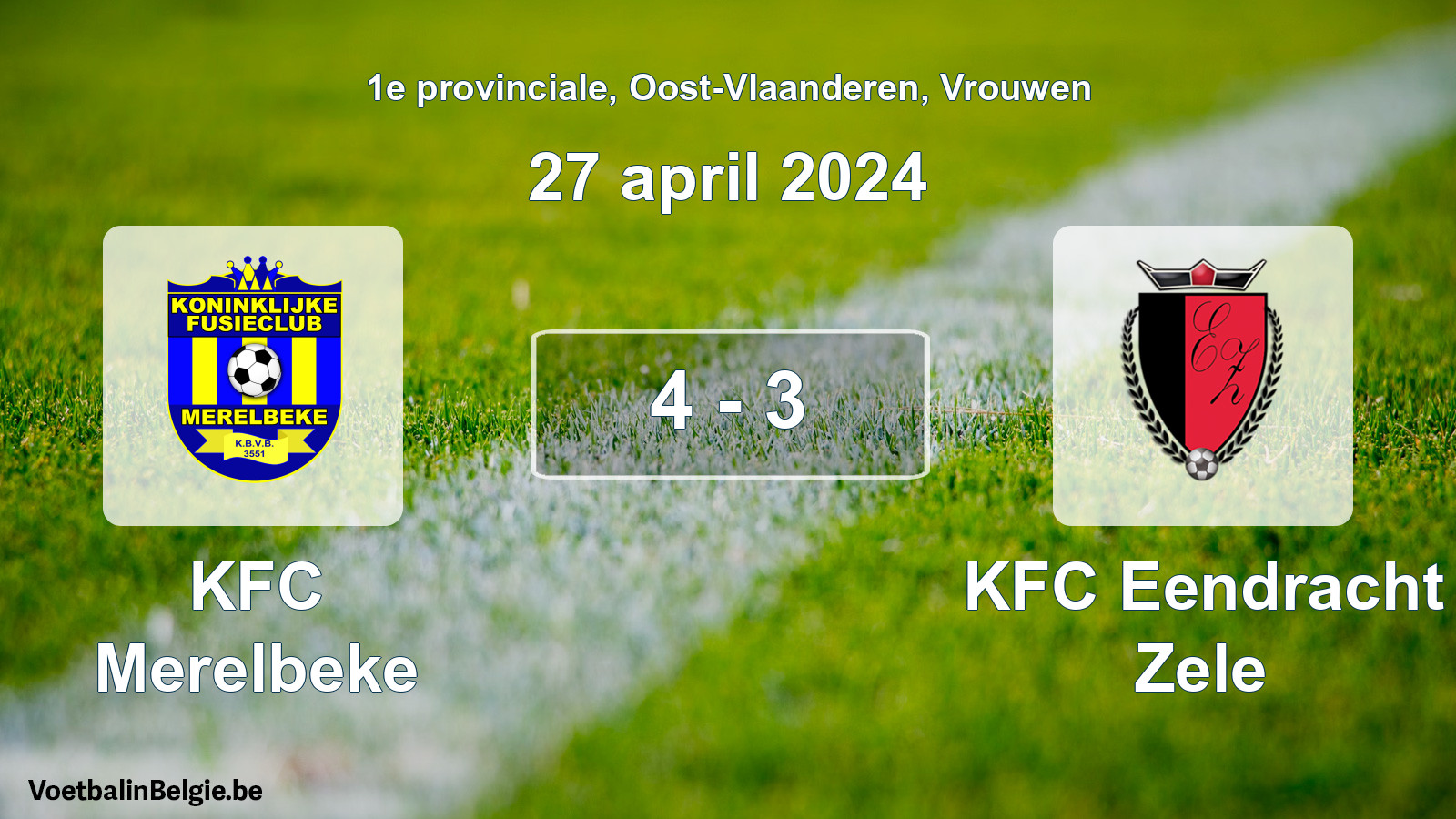 Gespeelde wedstrijd vrouwenvoetbal: KFC Merelbeke - KFC Eendracht Zele 4 - 3 (27 april 2024)