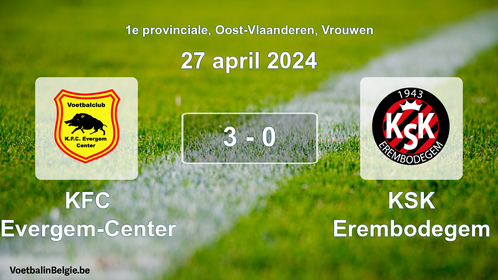 Gespeelde wedstrijd vrouwenvoetbal: KFC Evergem-Center - KSK Erembodegem 3 - 0 (27 april 2024)
