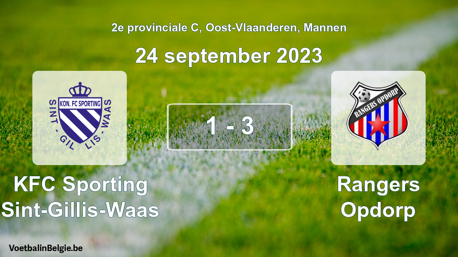 Gespeelde wedstrijd mannenvoetbal: KFC Sporting Sint-Gillis-Waas - Rangers Opdorp 1 - 3 (24 september 2023)