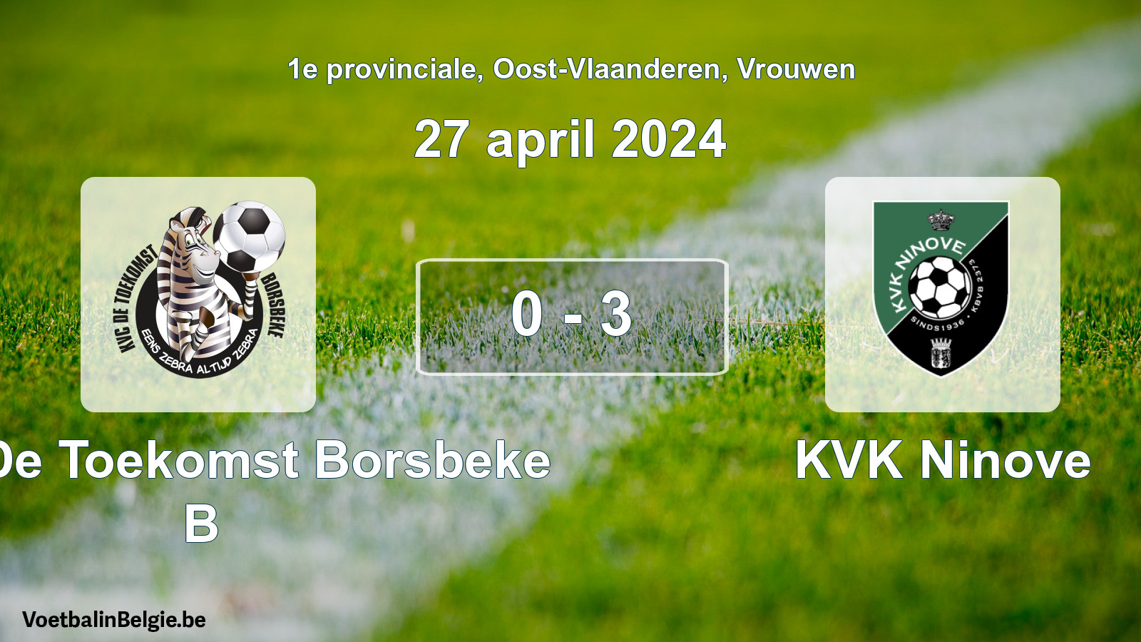 Gespeelde wedstrijd vrouwenvoetbal: KVC De Toekomst Borsbeke B - KVK Ninove 0 - 3 (27 april 2024)