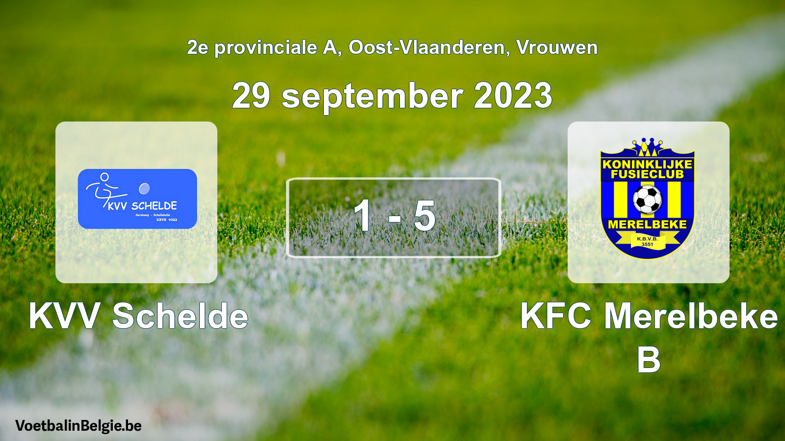 Gespeelde wedstrijd vrouwenvoetbal: KVV Schelde - KFC Merelbeke B 1 - 5 (29 september 2023)