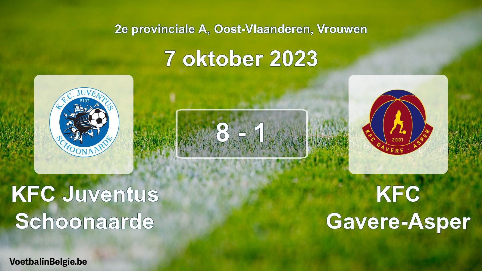 Gespeelde wedstrijd vrouwenvoetbal: KFC Juventus Schoonaarde - KFC Gavere-Asper 8 - 1 (7 oktober 2023)