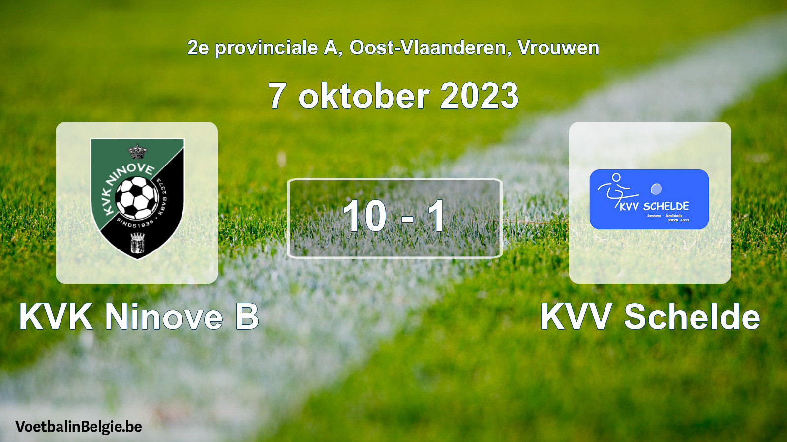 Gespeelde wedstrijd vrouwenvoetbal: KVK Ninove B - KVV Schelde 10 - 1 (7 oktober 2023)