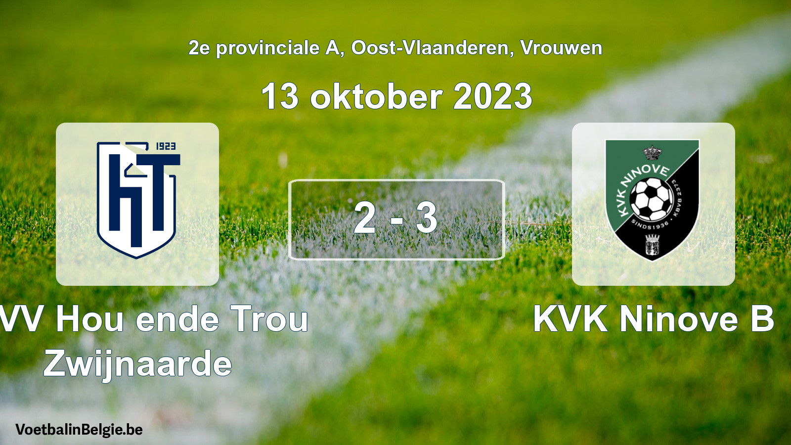 Gespeelde wedstrijd vrouwenvoetbal: KVV Hou ende Trou Zwijnaarde - KVK Ninove B 2 - 3 (13 oktober 2023)