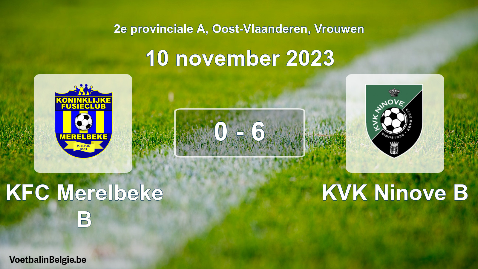 Gespeelde wedstrijd vrouwenvoetbal: KFC Merelbeke B - KVK Ninove B 0 - 6 (10 november 2023)