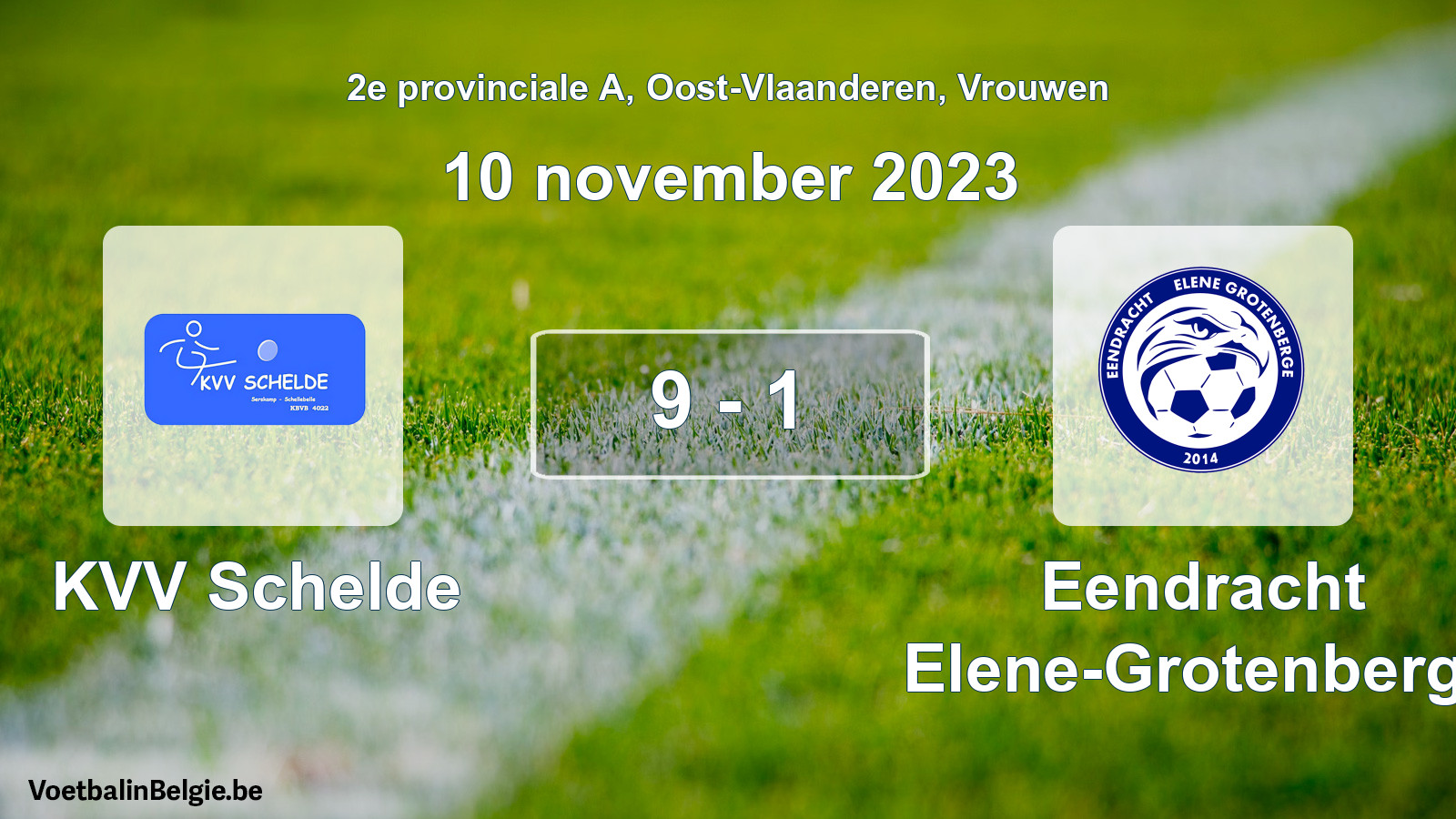 Gespeelde wedstrijd vrouwenvoetbal: KVV Schelde - Eendracht Elene-Grotenberge 9 - 1 (10 november 2023)