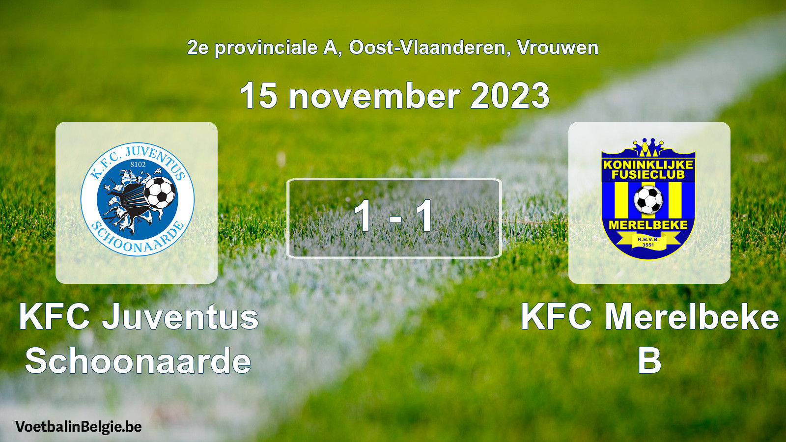 Gespeelde wedstrijd vrouwenvoetbal: KFC Juventus Schoonaarde - KFC Merelbeke B 1 - 1 (15 november 2023)