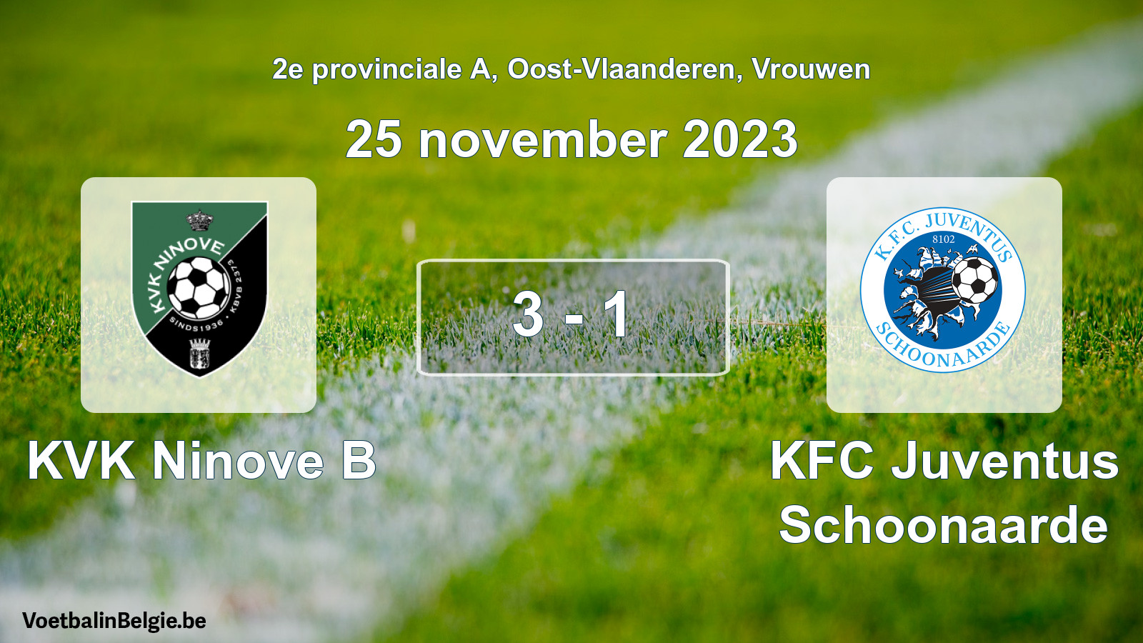 Gespeelde wedstrijd vrouwenvoetbal: KVK Ninove B - KFC Juventus Schoonaarde 3 - 1 (25 november 2023)
