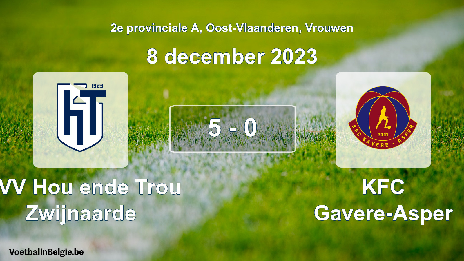 Gespeelde wedstrijd vrouwenvoetbal: KVV Hou ende Trou Zwijnaarde - KFC Gavere-Asper 5 - 0 (8 december 2023)