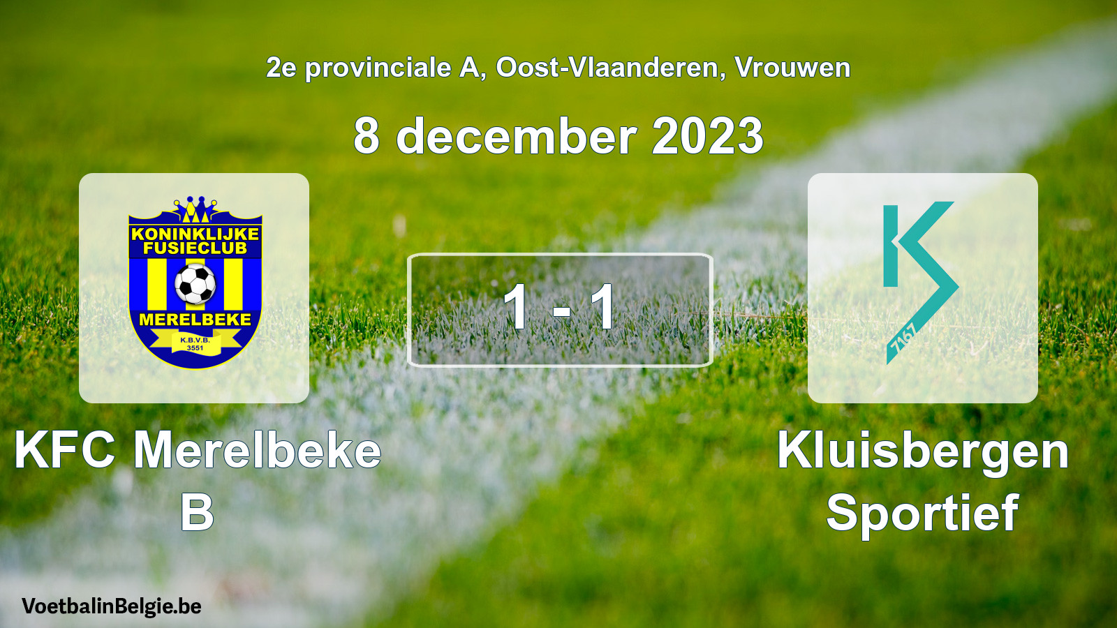 Gespeelde wedstrijd vrouwenvoetbal: KFC Merelbeke B - Kluisbergen Sportief 1 - 1 (8 december 2023)