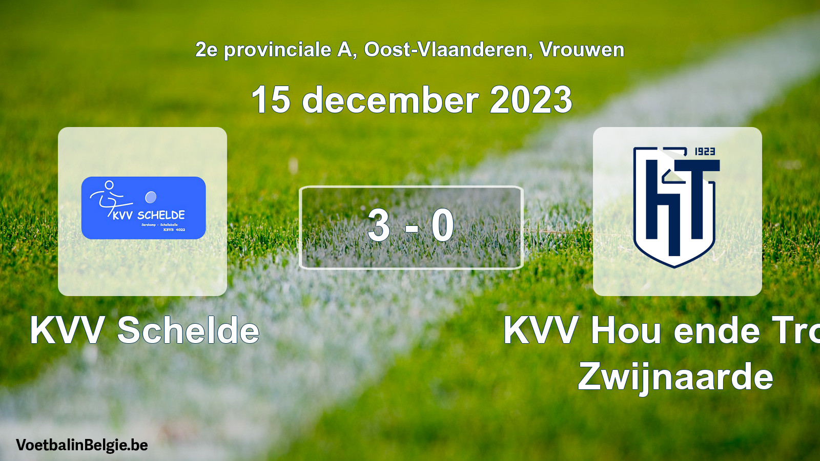 Gespeelde wedstrijd vrouwenvoetbal: KVV Schelde - KVV Hou ende Trou Zwijnaarde 3 - 0 (15 december 2023)