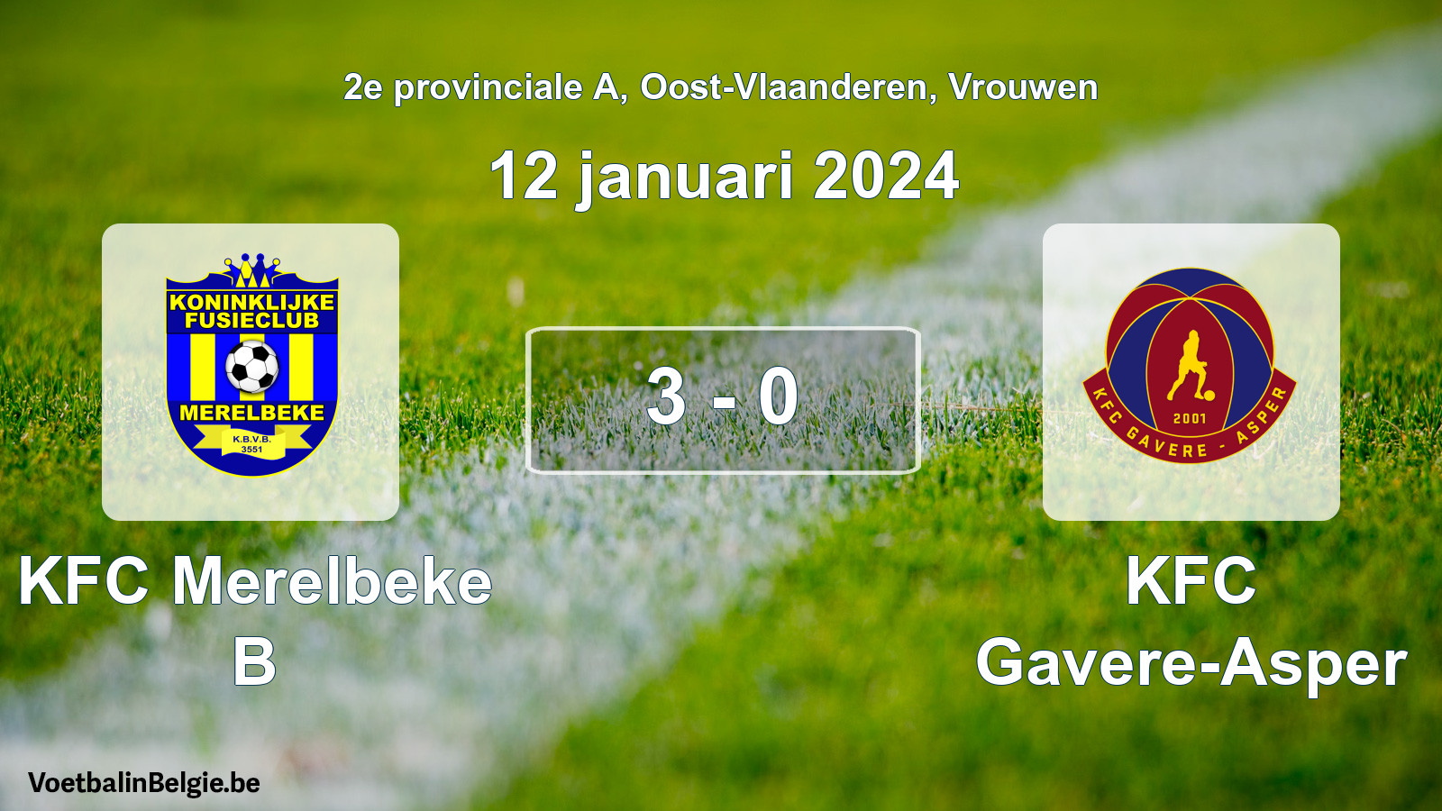 Gespeelde wedstrijd vrouwenvoetbal: KFC Merelbeke B - KFC Gavere-Asper 3 - 0 (12 januari 2024)