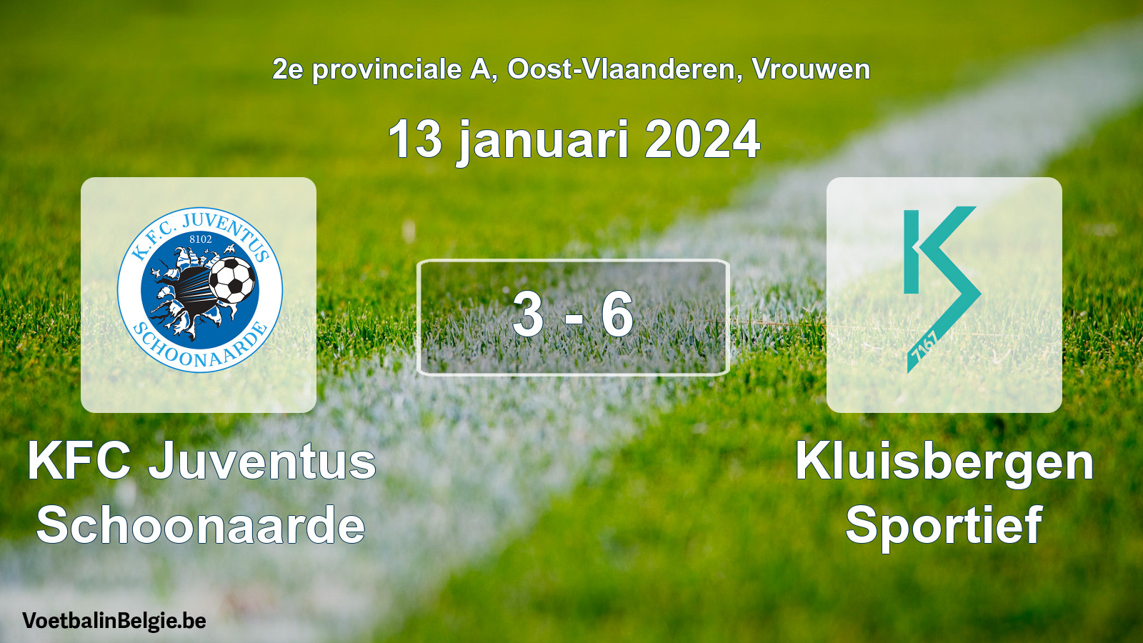 Gespeelde wedstrijd vrouwenvoetbal: KFC Juventus Schoonaarde - Kluisbergen Sportief 3 - 6 (13 januari 2024)