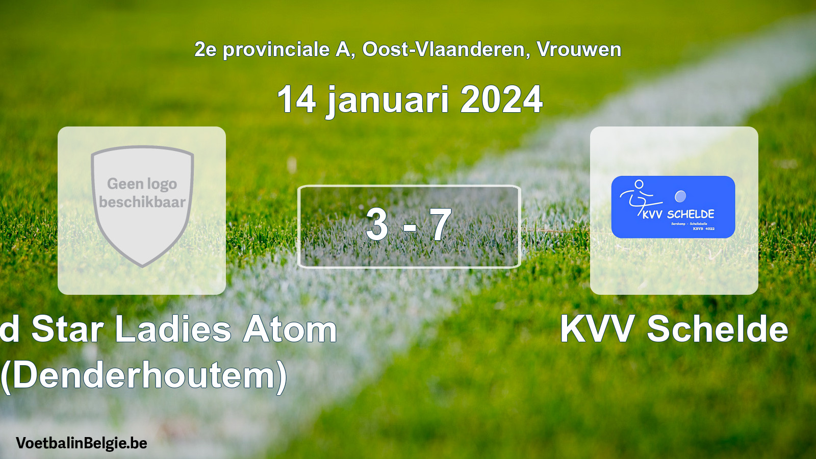 Gespeelde wedstrijd vrouwenvoetbal: Red Star Ladies Atom (Denderhoutem) - KVV Schelde 3 - 7 (14 januari 2024)