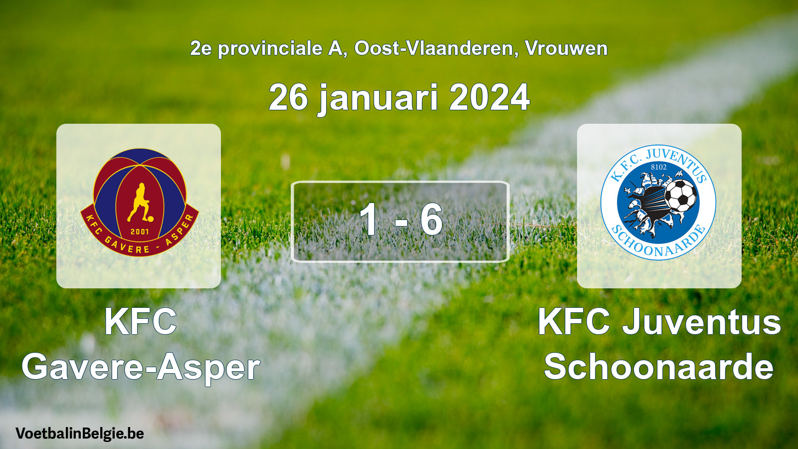 Gespeelde wedstrijd vrouwenvoetbal: KFC Gavere-Asper - KFC Juventus Schoonaarde 1 - 6 (26 januari 2024)
