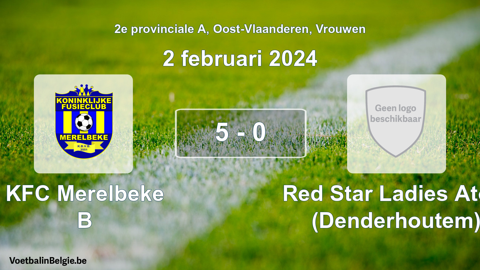 Gespeelde wedstrijd vrouwenvoetbal: KFC Merelbeke B - Red Star Ladies Atom (Denderhoutem) 5 - 0 (2 februari 2024)