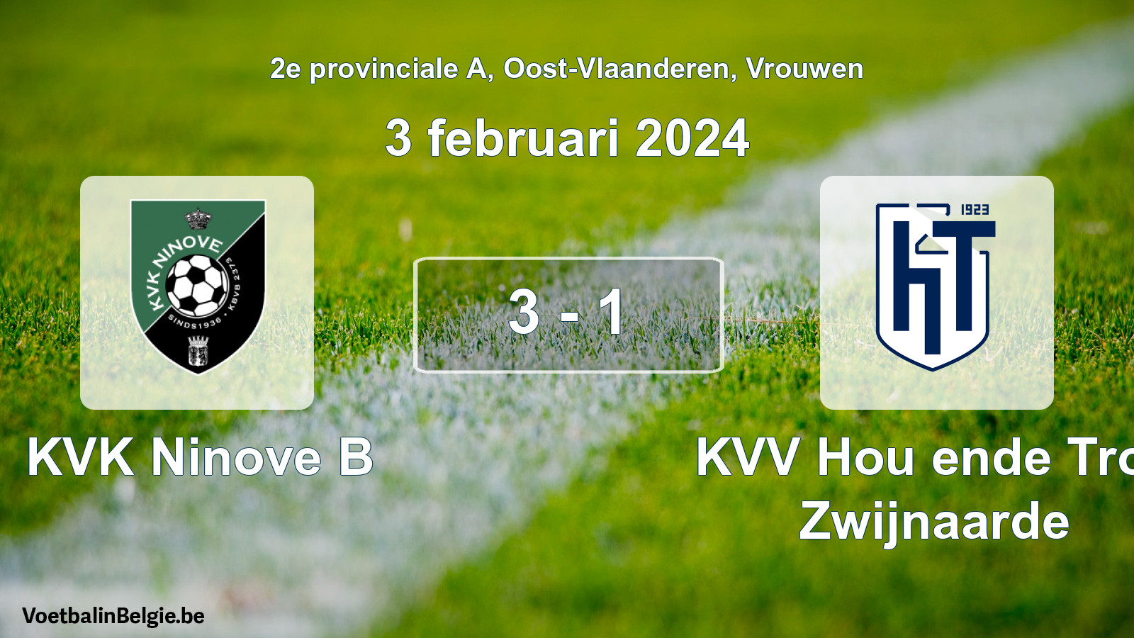 Gespeelde wedstrijd vrouwenvoetbal: KVK Ninove B - KVV Hou ende Trou Zwijnaarde 3 - 1 (3 februari 2024)