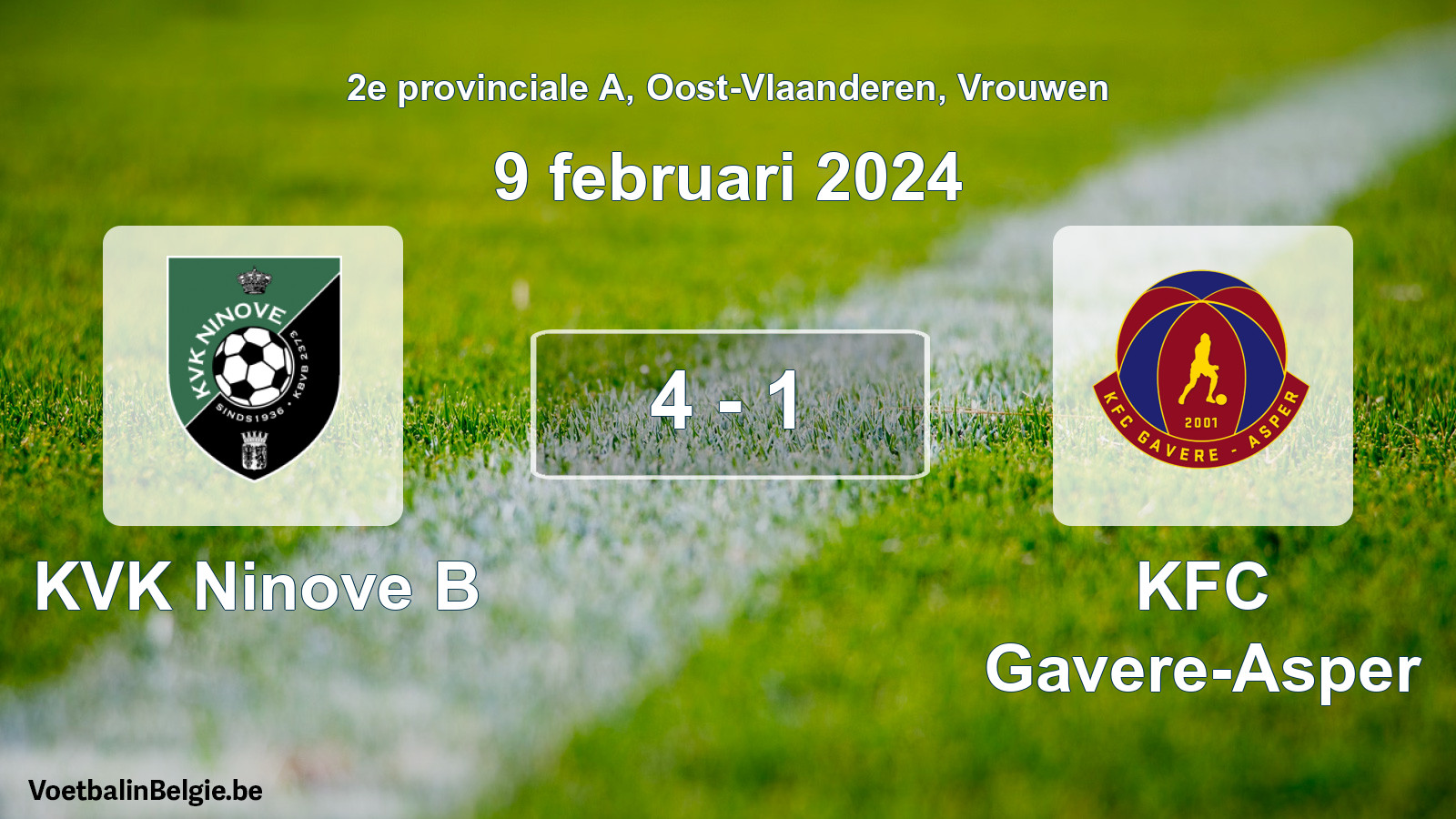Gespeelde wedstrijd vrouwenvoetbal: KVK Ninove B - KFC Gavere-Asper 4 - 1 (9 februari 2024)