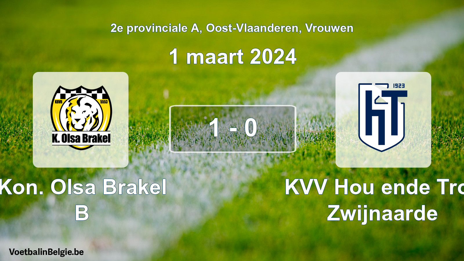 Gespeelde wedstrijd vrouwenvoetbal: Kon. Olsa Brakel B - KVV Hou ende Trou Zwijnaarde 1 - 0 (1 maart 2024)