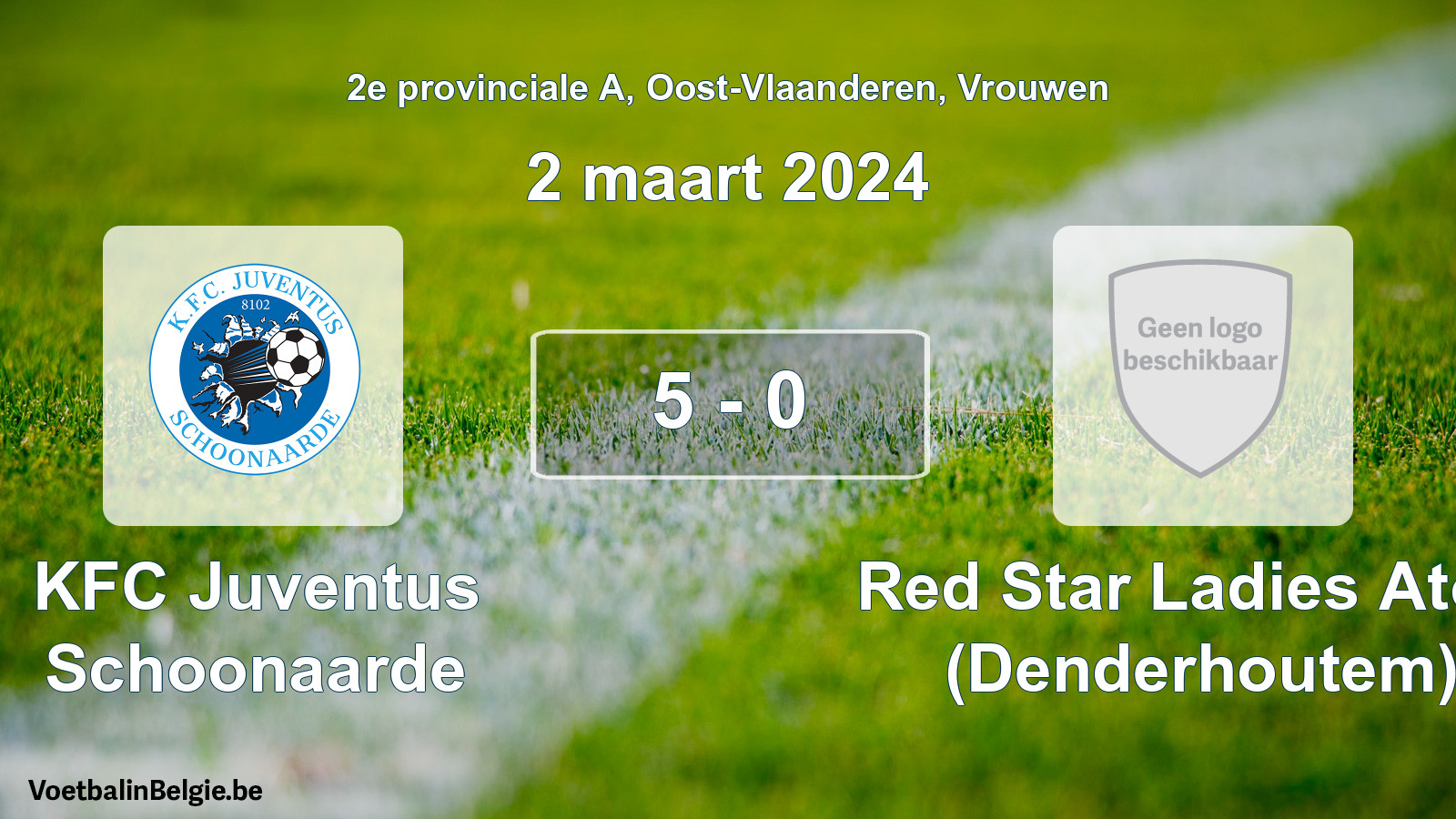 Gespeelde wedstrijd vrouwenvoetbal: KFC Juventus Schoonaarde - Red Star Ladies Atom (Denderhoutem) 5 - 0 (2 maart 2024)
