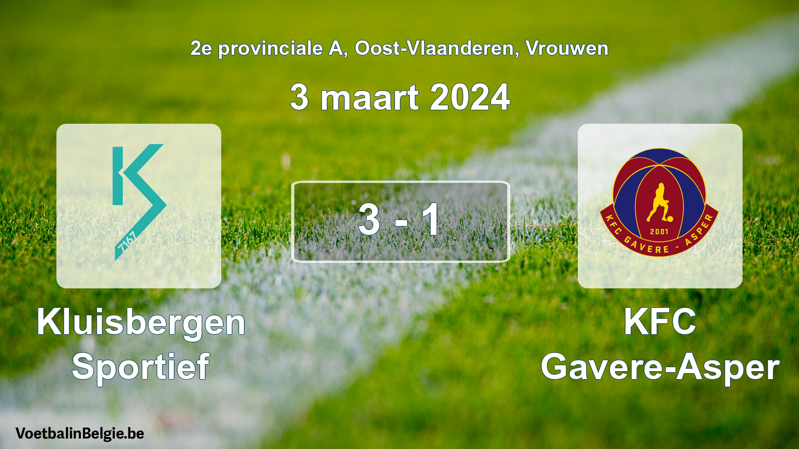 Gespeelde wedstrijd vrouwenvoetbal: Kluisbergen Sportief - KFC Gavere-Asper 3 - 1 (3 maart 2024)
