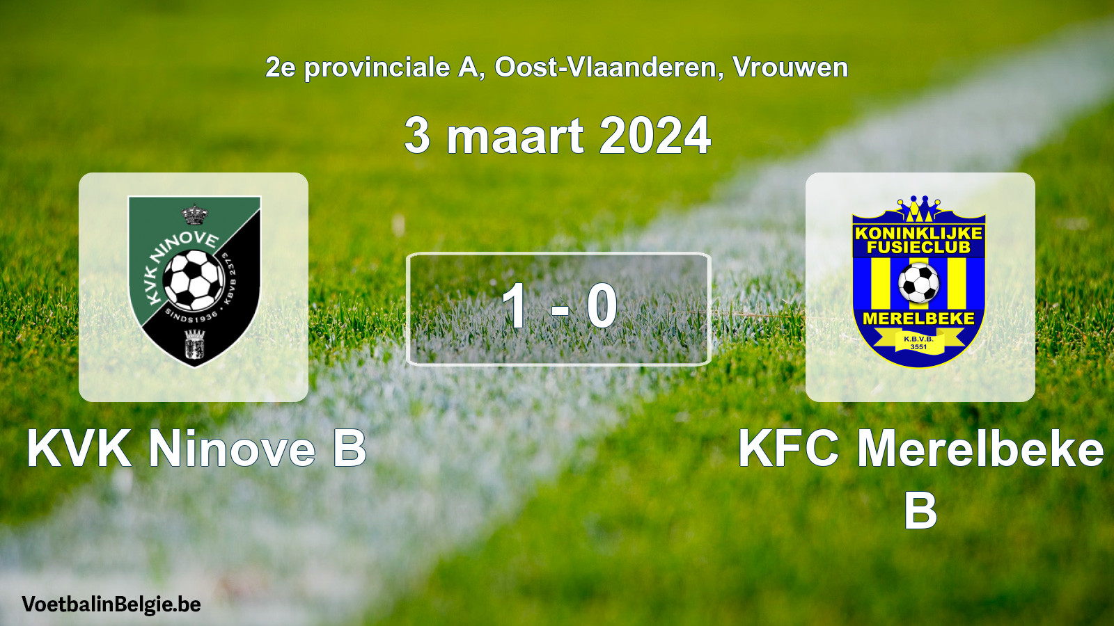 Gespeelde wedstrijd vrouwenvoetbal: KVK Ninove B - KFC Merelbeke B 1 - 0 (3 maart 2024)