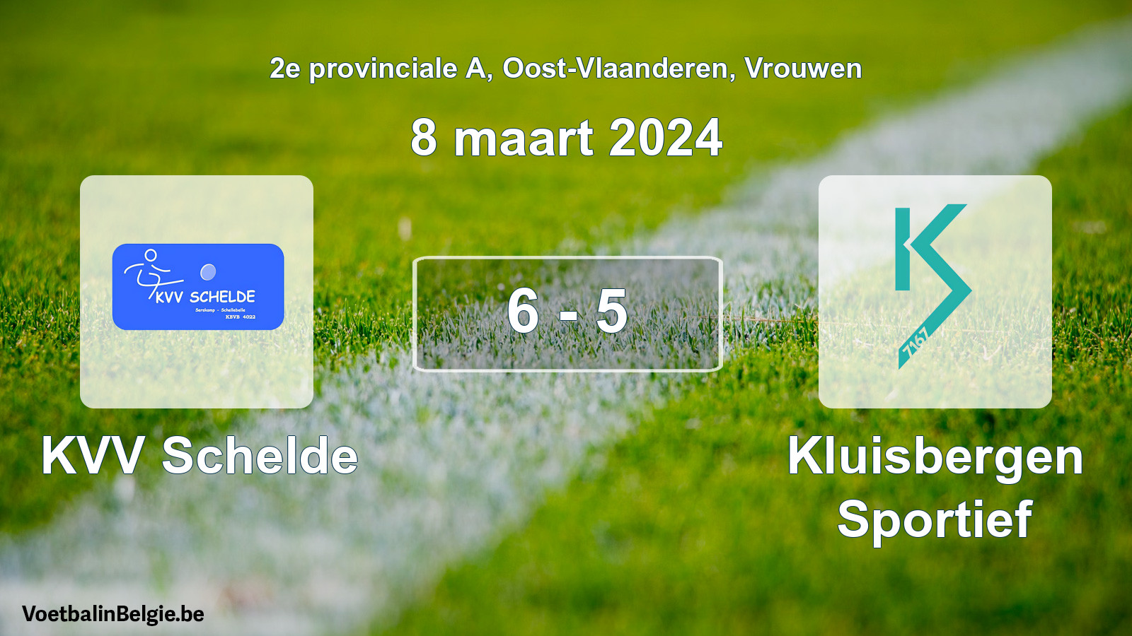 Gespeelde wedstrijd vrouwenvoetbal: KVV Schelde - Kluisbergen Sportief 6 - 5 (8 maart 2024)
