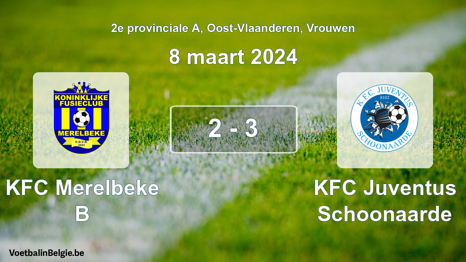 Gespeelde wedstrijd vrouwenvoetbal: KFC Merelbeke B - KFC Juventus Schoonaarde 2 - 3 (8 maart 2024)