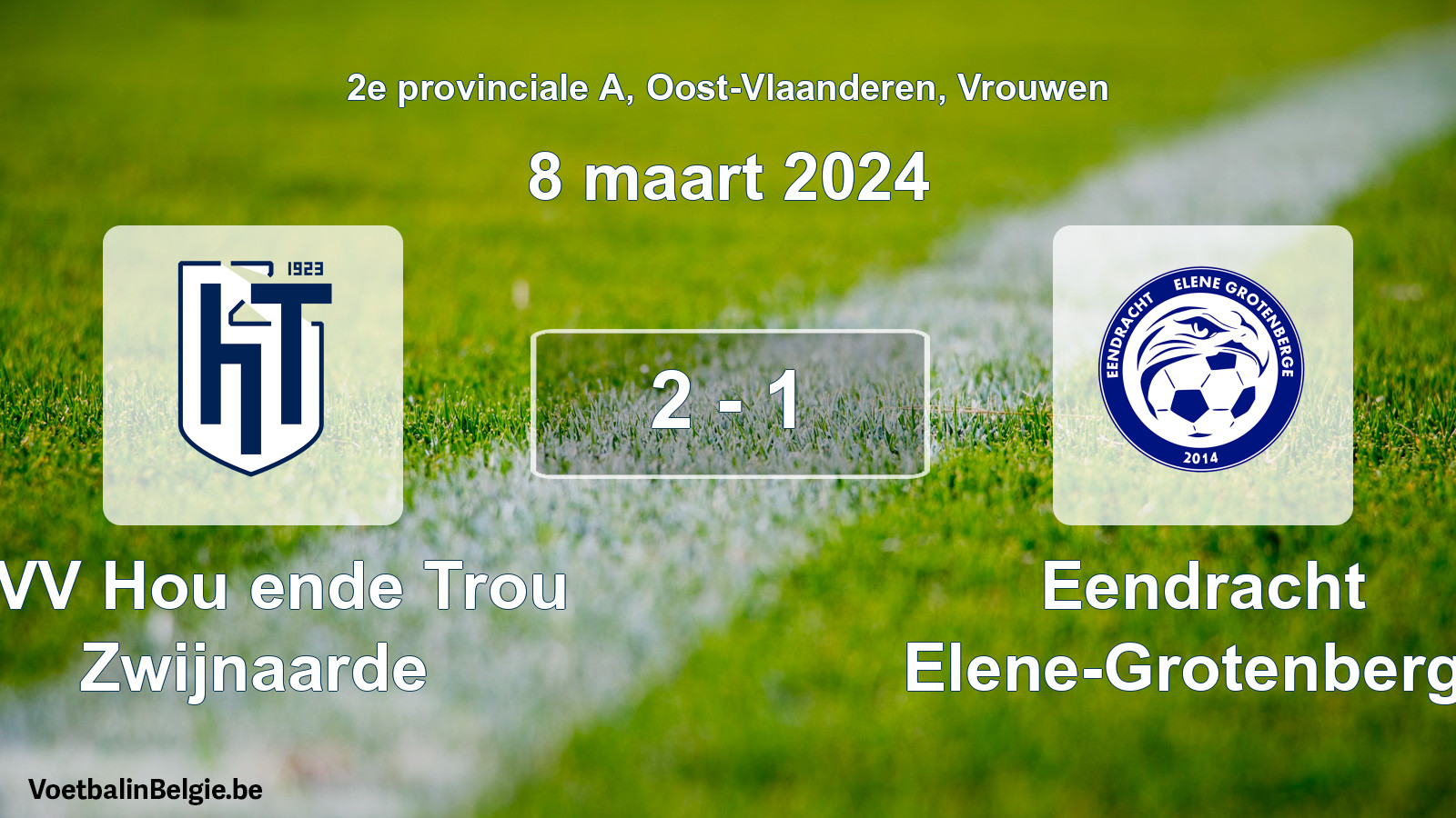 Gespeelde wedstrijd vrouwenvoetbal: KVV Hou ende Trou Zwijnaarde - Eendracht Elene-Grotenberge 2 - 1 (8 maart 2024)