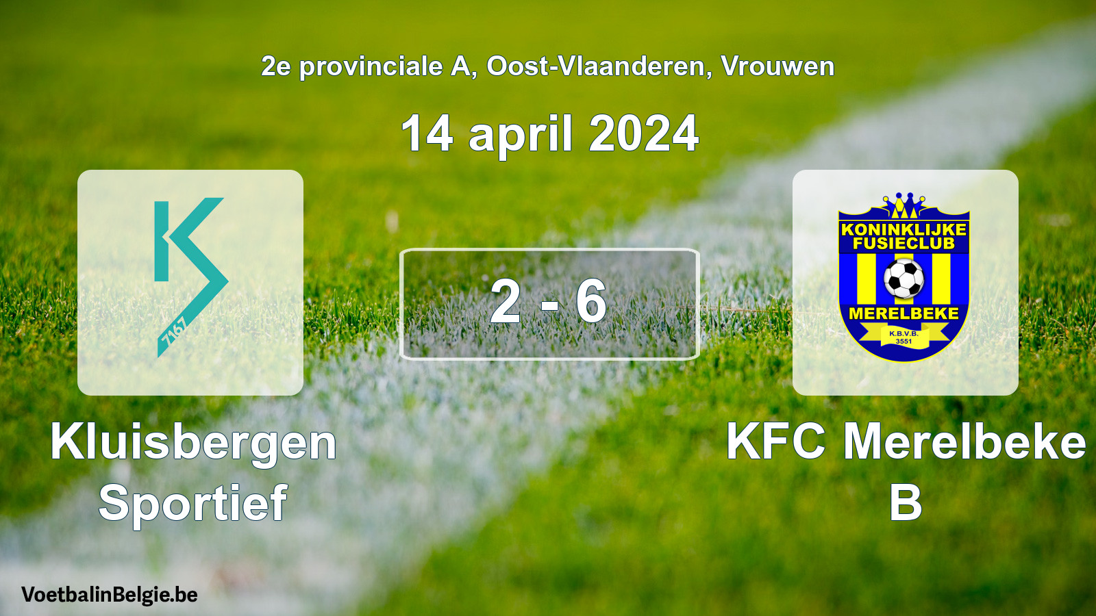 Gespeelde wedstrijd vrouwenvoetbal: Kluisbergen Sportief - KFC Merelbeke B 2 - 6 (14 april 2024)