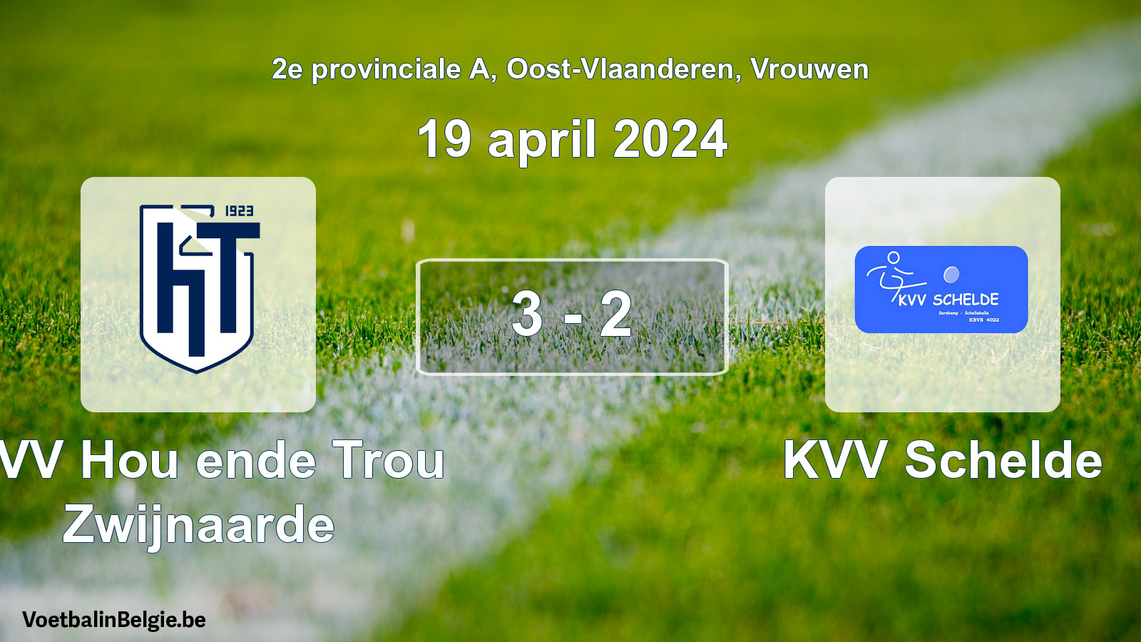 Gespeelde wedstrijd vrouwenvoetbal: KVV Hou ende Trou Zwijnaarde - KVV Schelde 3 - 2 (19 april 2024)