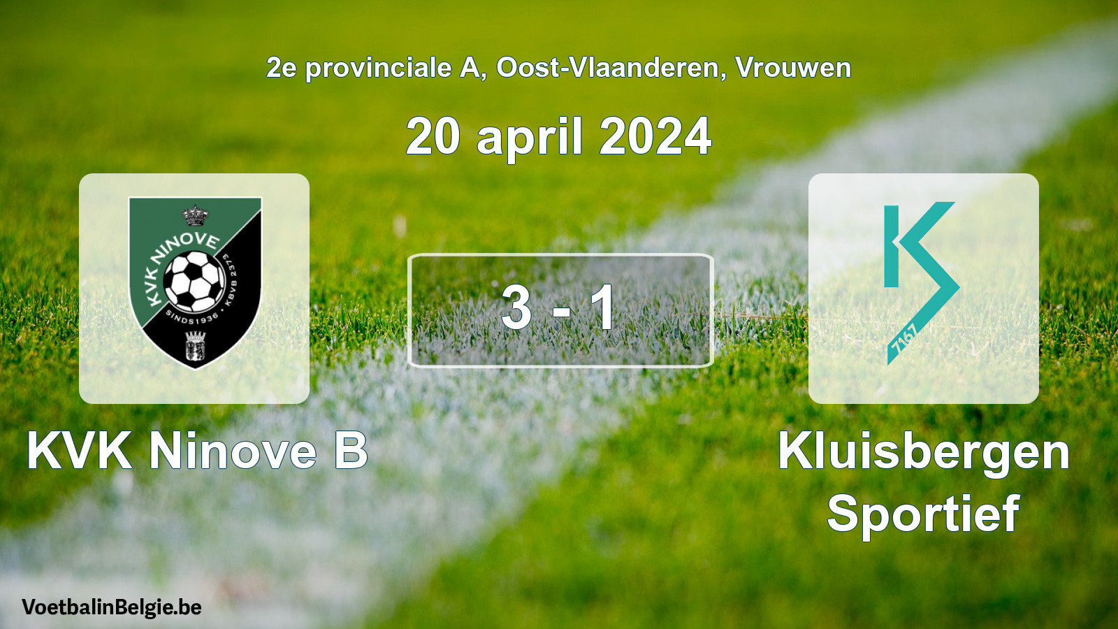 Gespeelde wedstrijd vrouwenvoetbal: KVK Ninove B - Kluisbergen Sportief 3 - 1 (20 april 2024)
