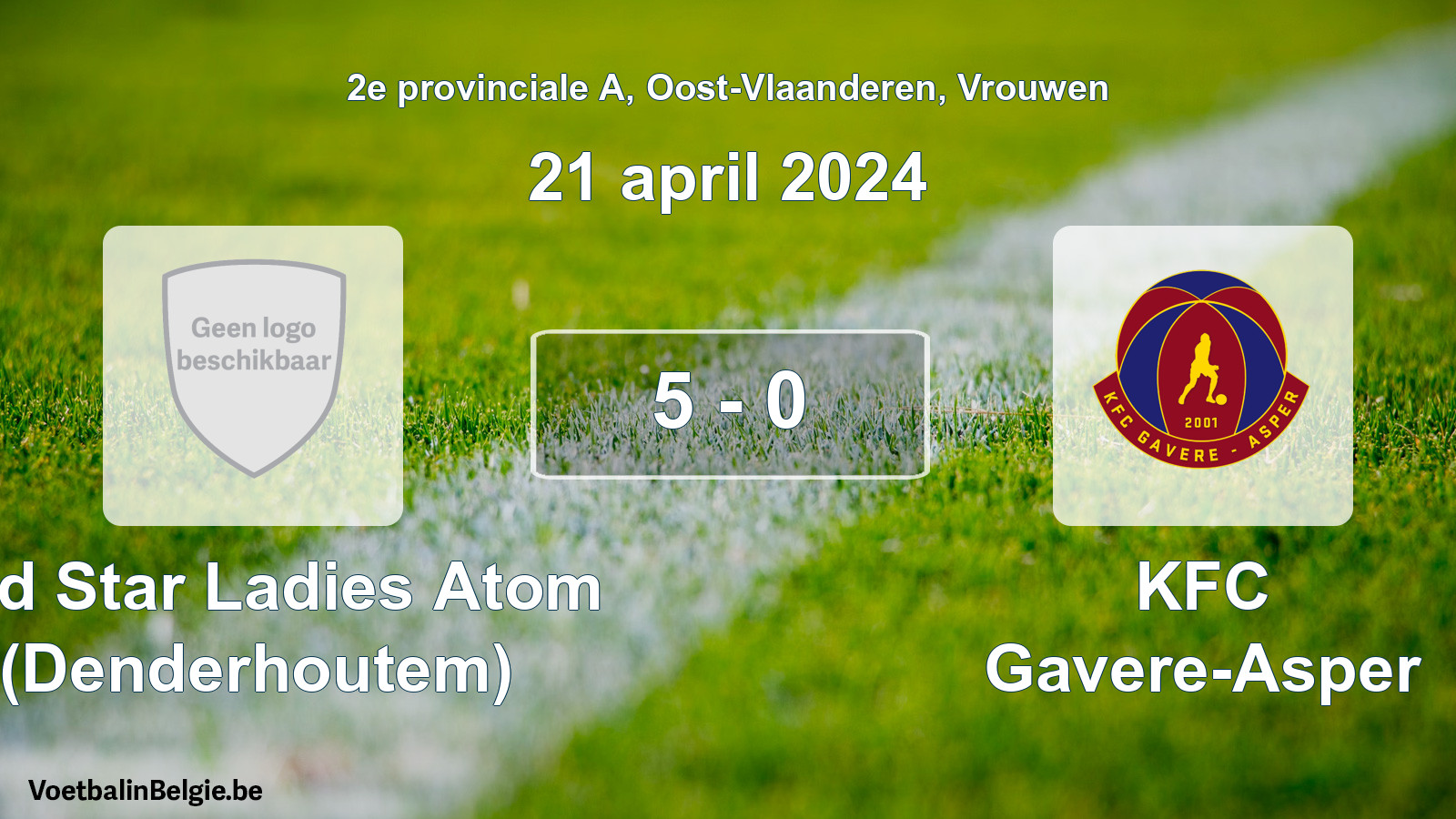 Gespeelde wedstrijd vrouwenvoetbal: Red Star Ladies Atom (Denderhoutem) - KFC Gavere-Asper 5 - 0 (21 april 2024)