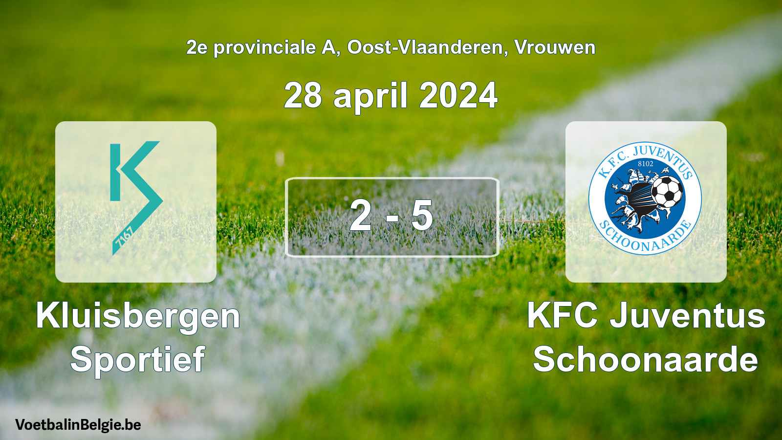 Gespeelde wedstrijd vrouwenvoetbal: Kluisbergen Sportief - KFC Juventus Schoonaarde 2 - 5 (28 april 2024)