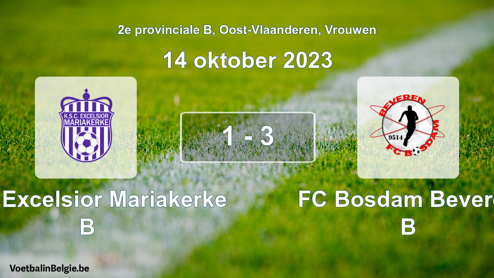 Gespeelde wedstrijd vrouwenvoetbal: KSC Excelsior Mariakerke B - FC Bosdam Beveren B 1 - 3 (14 oktober 2023)